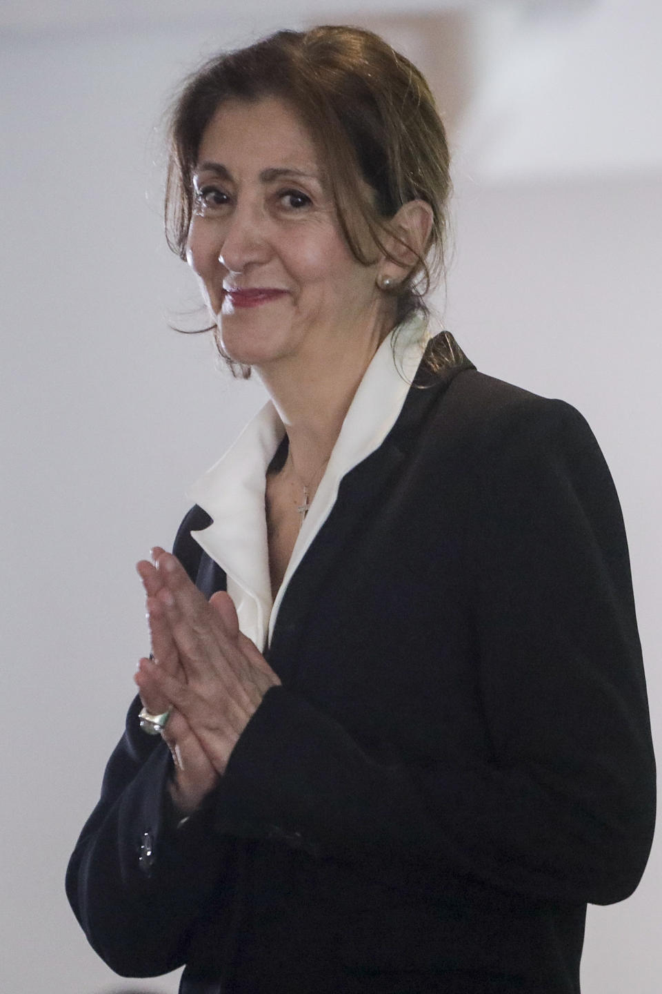 Ingrid Betacourt speaks during a press conference in Bogota, Colombia, Tuesday, Jan. 18, 2022. Betancourt, who was held as a hostage for six years by rebels of the Revolutionary Armed Forces of Colombia, FARC, announced she will be running for her country's presidency. (AP Photo/Ivan Valencia)