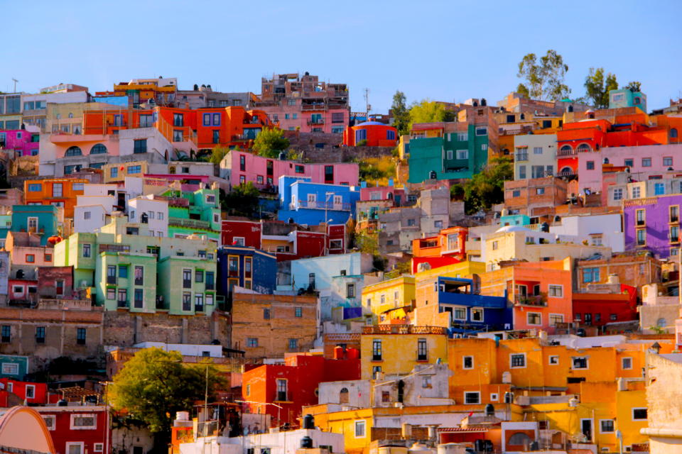 Colorful homes on a hill in Guanajuato, Mexico