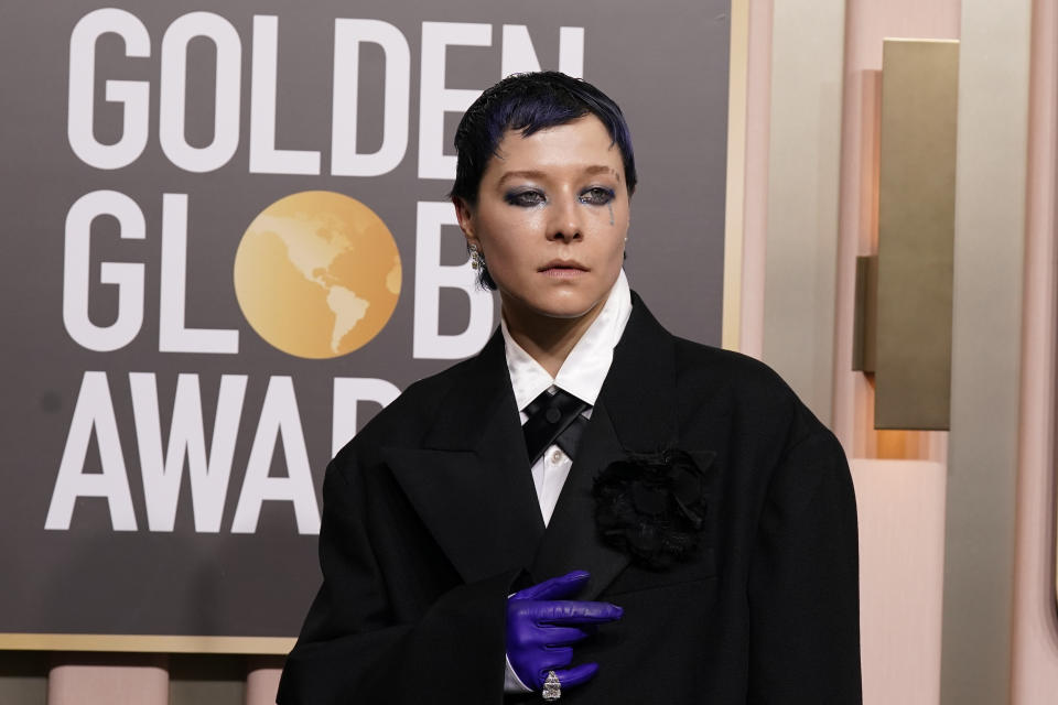 Emma D'Arcy arrives at the 80th annual Golden Globe Awards at the Beverly Hilton Hotel on Tuesday, Jan. 10, 2023, in Beverly Hills, Calif. (Photo by Jordan Strauss/Invision/AP)