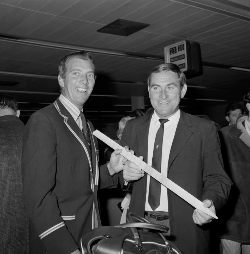 Ray Illingworth (right), with spinner Don Wilson arriving back at Heathrow from the victorious 1970-71 Ashes tour (PA). (PA Archive)