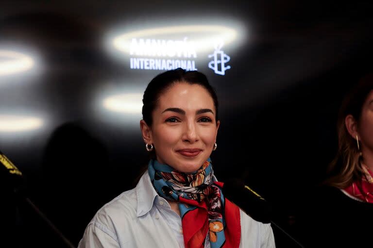 Thelma Fardin, durante la conferencia de prensa que brindó este lunes