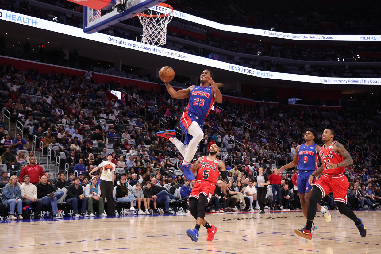 Jaden Ivey has been taking off in his second year for the Detroit Pistons, making him a great target for fantasy basketball managers in trade talks. (Photo by Gregory Shamus/Getty Images)