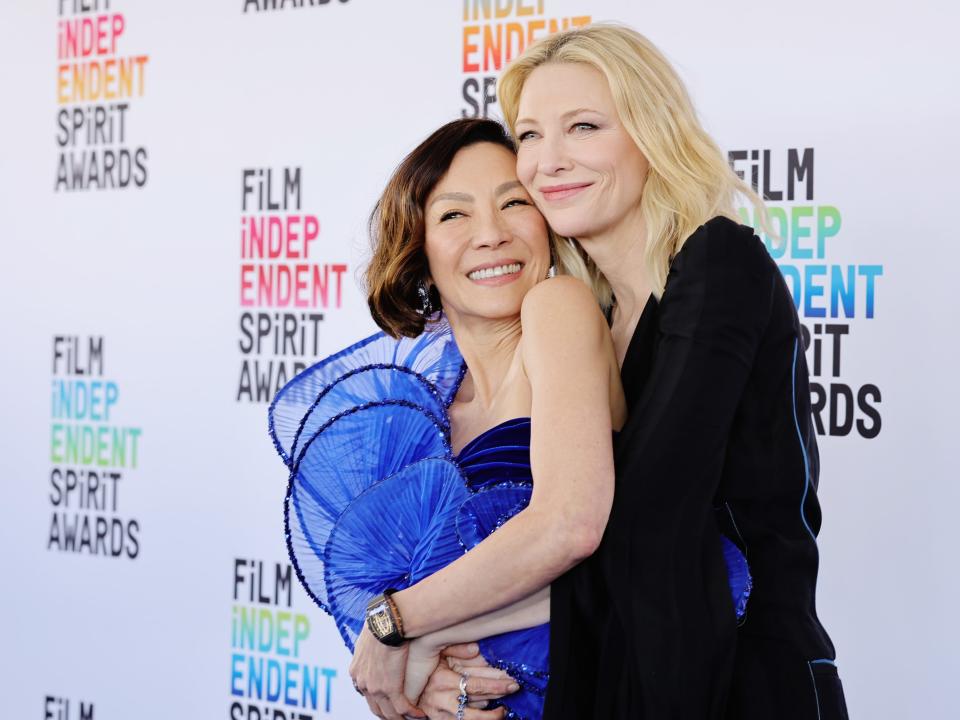 Michelle Yeoh and Cate Blanchett attend the 2023 Film Independent Spirit Awards on March 04, 2023 in Santa Monica, California.