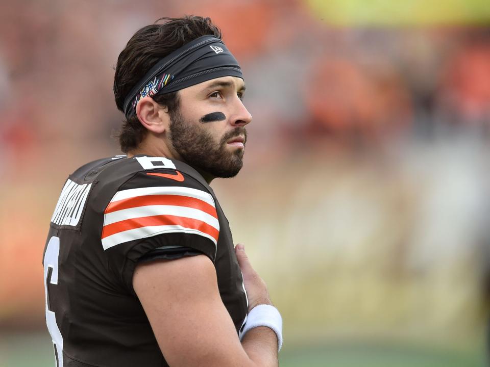 Baker Mayfield prepares for a game against the Arizona Cardinals.