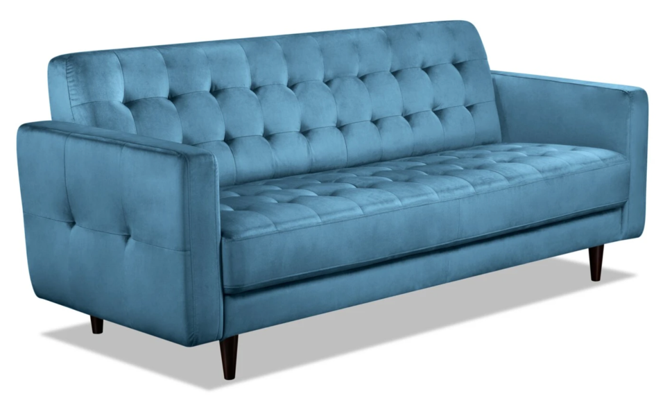 The Brick Devlin Velvet Sofa in Blue (Photo via The Brick)