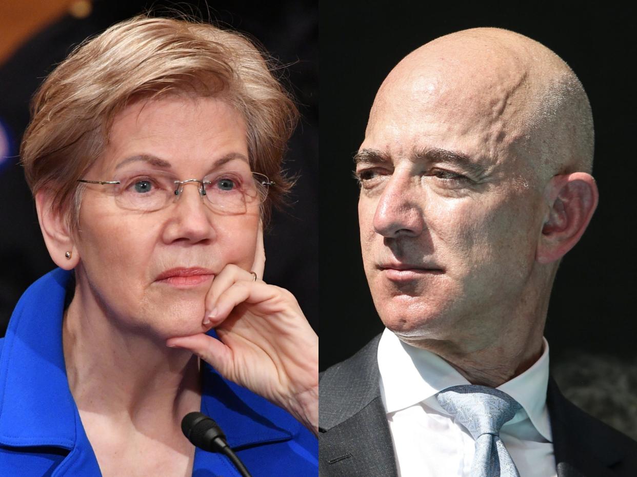 Sen. Elizabeth Warren and Amazon CEO Jeff Bezos.