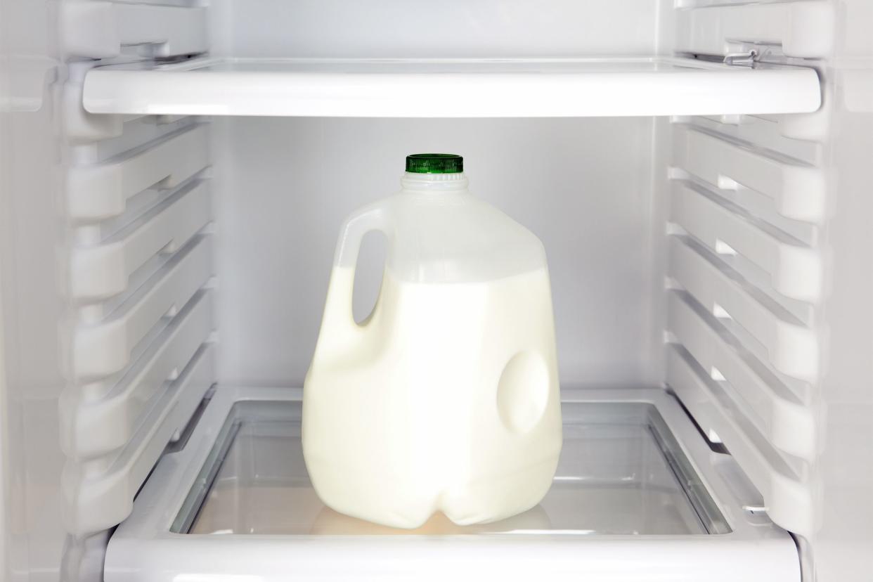 Gallon of milk in refrigerator