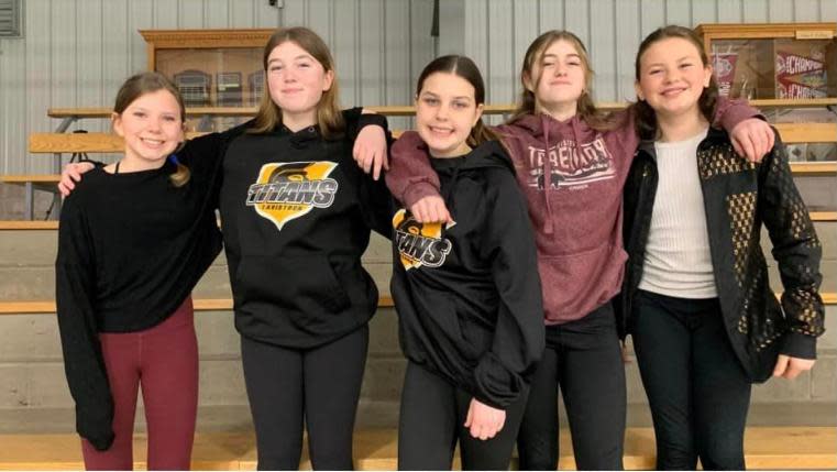 There are currently five girls playing on Tavistock's U13 team. From left to right: Lyric Brighton, Peyton Rader, Maisy Moore, Addison Smith and Presley Lafleur.