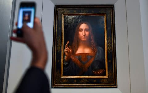 Leonardo da Vinci's "Salvator Mundi" after it was unveiled at Christie's in New York - Credit: JEWEL SAMAD/AFP