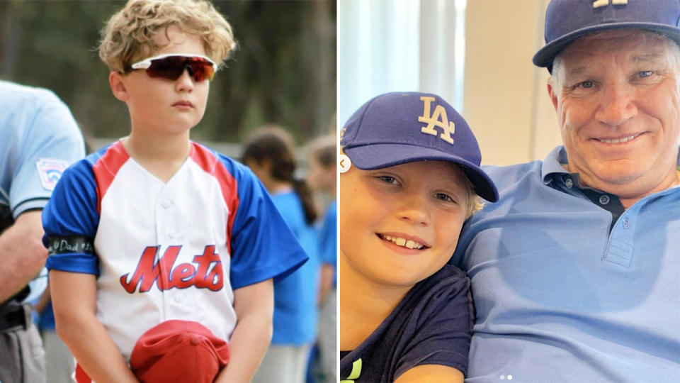 Dean Jones' son Koby, pictured here paying tribute at a local baseball game.