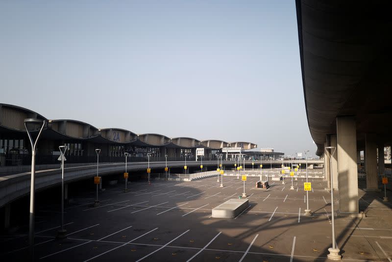 The empty parking of the closed Terminal 2A is seen at Charles-de-Gaulle airport in Roissy