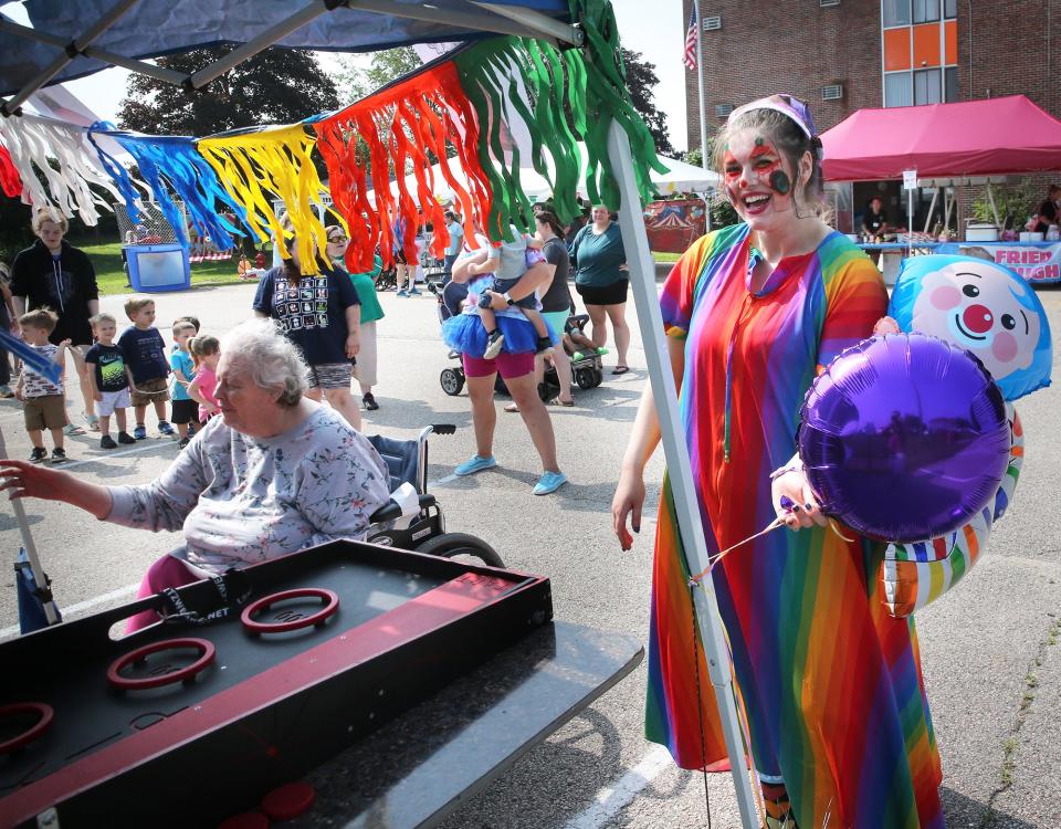 Riverside Rest Home activities employee Katlyn Brillard is a colorful clown and has been with Riverside Rest Home for eight years and says she loves every minute of it. A Carnival Day was held July 19, 2023.