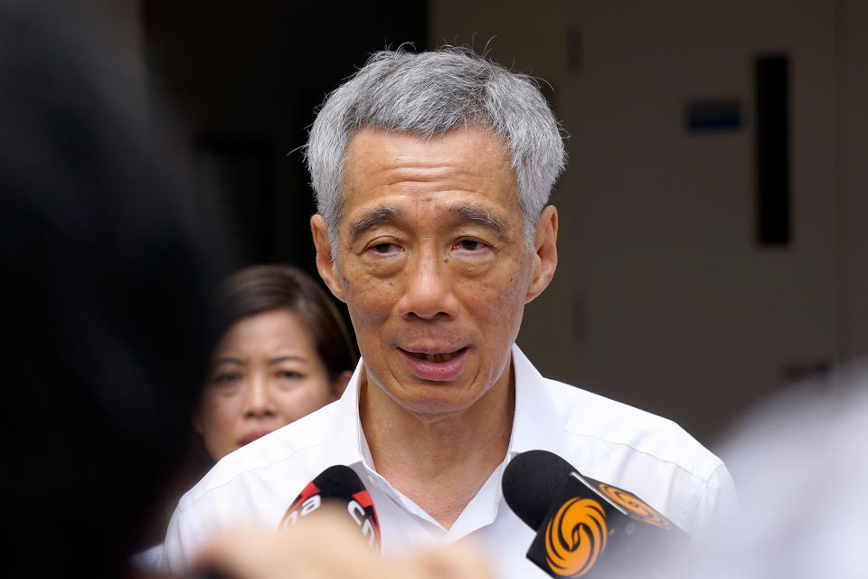 Prime Minister and PAP election candidate Lee Hsien Loong  speaking to the media at Deyi Secondary School on Nomination Day (30 June). (PHOTO: Dhany Osman / Yahoo News Singapore)