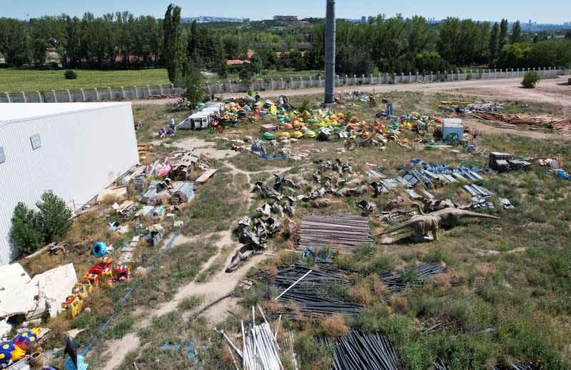 Abandoned dinosaur models and toys are seen at Ankapark theme park in Ankara