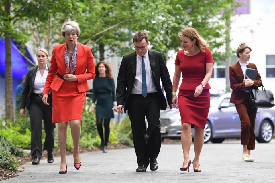 Theresa May arrives at Sky studios in London (Getty Images)