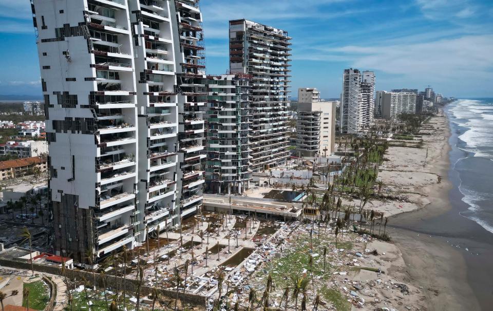 Aerial view of damages caused by the passage of Hurricane Otis in Acapulco, Guerrero State, Mexico, on October 28, 2023. The death toll from an extraordinarily powerful hurricane that blasted the Mexican resort city of Acapulco rose Saturday to 39, the Mexican government said.