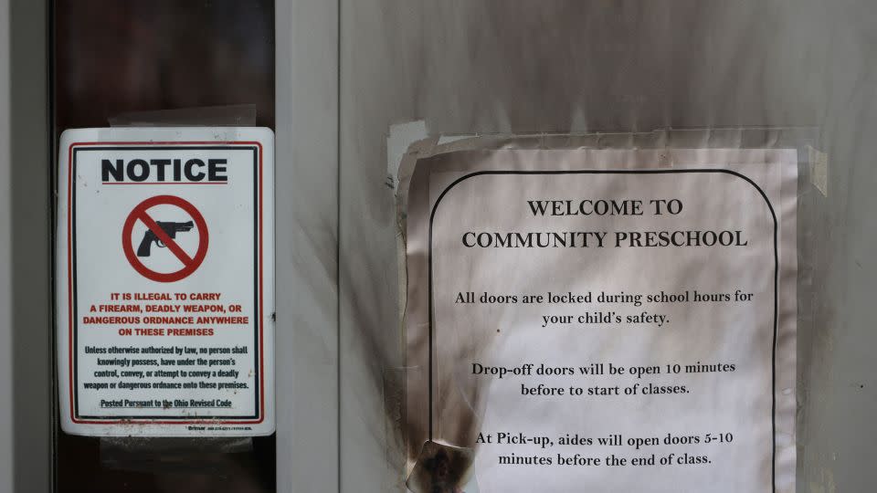 Fire damage on the door of Community Church of Chesterland ahead of a Drag Show Story Hour at the church in Chesterland, Ohio, U.S., March 31, 2023. REUTERS/Jim Urquhart - Jim Urquhart/Reuters