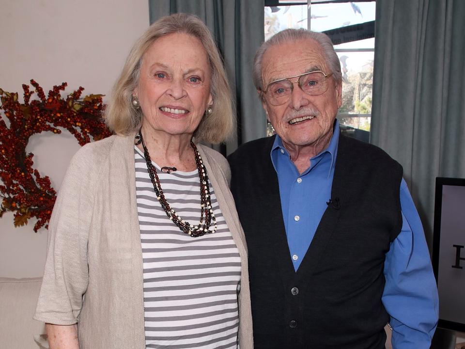 Bonnie Bartlett (L) and husband actor William Daniels visit Hallmark&#39;s &quot;Home &amp; Family&quot; at Universal Studios Hollywood on October 25, 2017 in Universal City, California