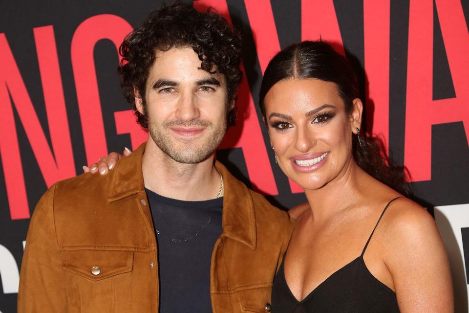 Darren Criss and Lea Michele pose at the NYC Premiere of The HBO Max Documentary "Spring Awakening: Those You've Known" at Florence Gould Hall on April 25, 2022 in New York City.