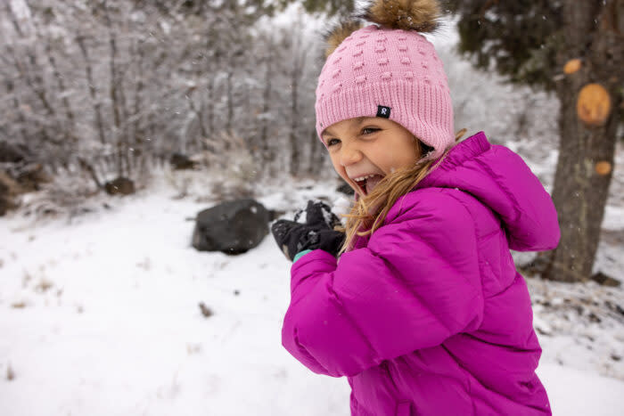 Snowball fights are a prime time to test out snow gear for kids; (photo/Will Rochfort)