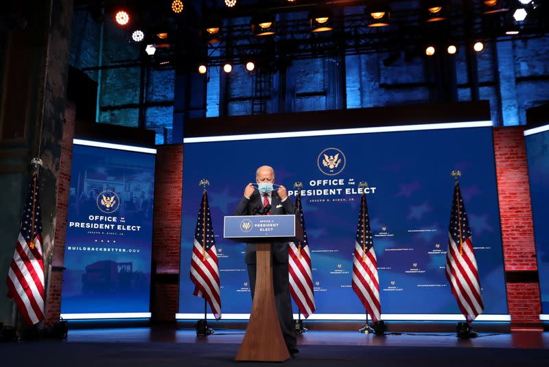 U.S. President-elect Joe Biden makes remarks on the economy from Wilmington, US