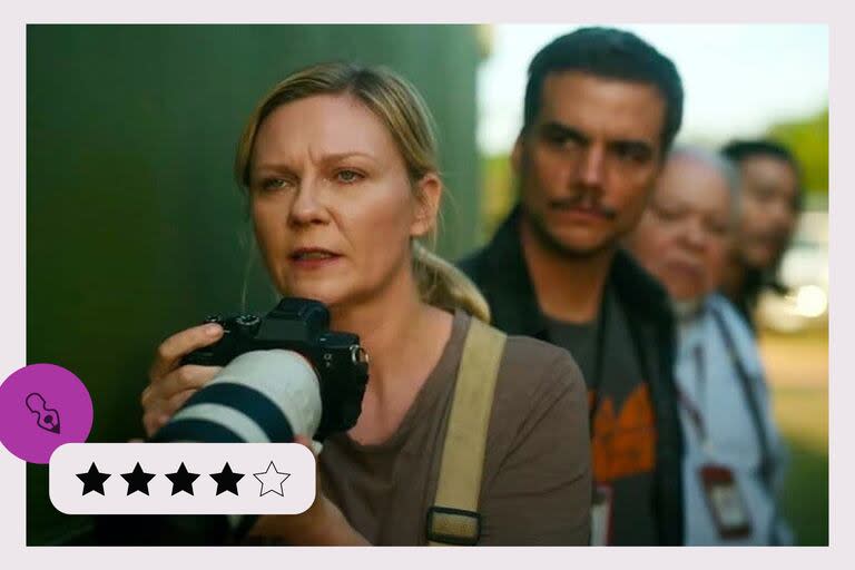 Kirsten Dunst pone el foco en el centro de un cruento conflicto; detrás, Wagner Moura