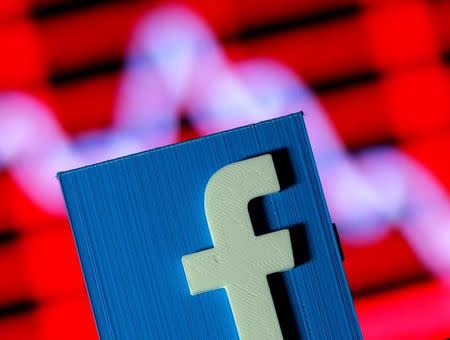 A 3D-printed Facebook logo is seen in front of a displayed stock graph in this illustration taken November 3, 2016. REUTERS/Dado Ruvic/Illustration