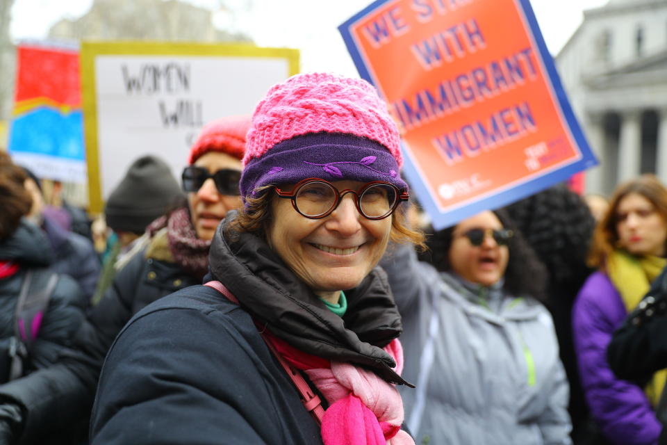 Jan Huttner attends the Women’s Unity Rally, hosted by a chapter of Women’s March Inc. (Photo: Gordon Donovan/Yahoo News)