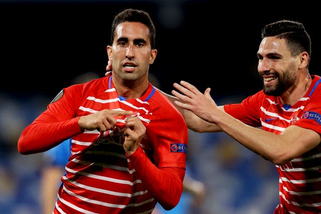 Granada’s Angel Montoro celebrates after scoring in Thursday's second leg 