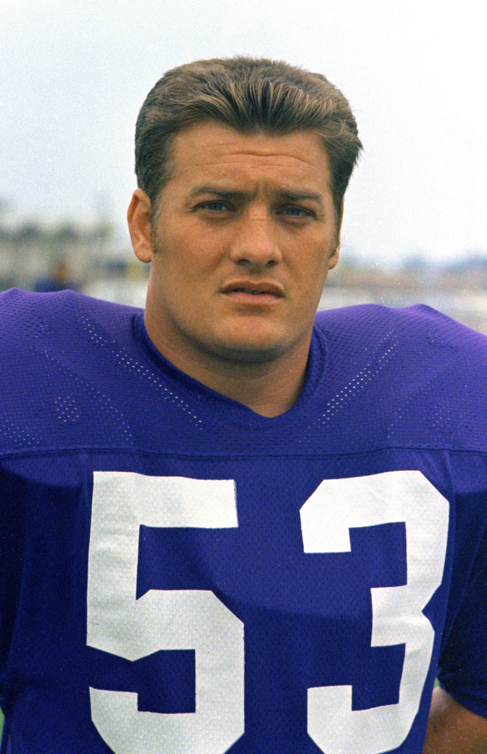FILE - In this this 1970 file photo, Minnesota Vikings center Mick Tingelhoff (53) poses. Tingelhoff, the ultimate ironman who started 240 consecutive games at a bruising position for the Minnesota Vikings and played in four Super Bowls, died, the Vikings and the Pro Football Hall of Fame announced, Saturday, Sept. 11, 2021. He was 81. (AP Photo/File)