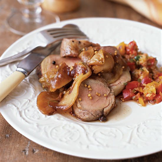 Pan-Roasted Pork with Apple Chutney and Pepper Relish