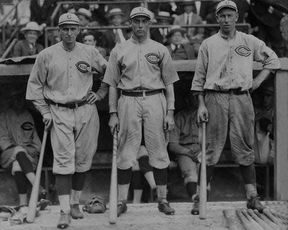 Reds players Sherry Magee, Edd Roush and Greasy Neale.