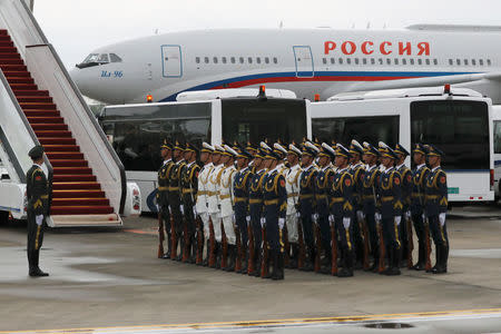 A plane, with Russian President Vladimir Putin onboard, is seen after landing at the airport for upcoming BRICS (Brazil, Russia, India, China and South Africa) Summit, in Xiamen, China September 3, 2017. REUTERS/Tyrone Siu