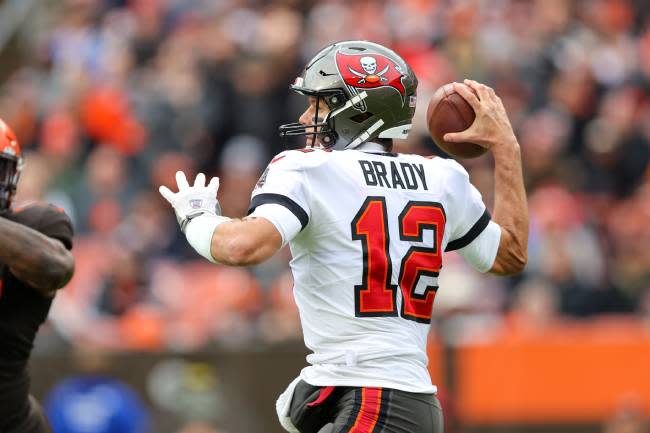 Tom Brady playing football in Cleveland against the Browns