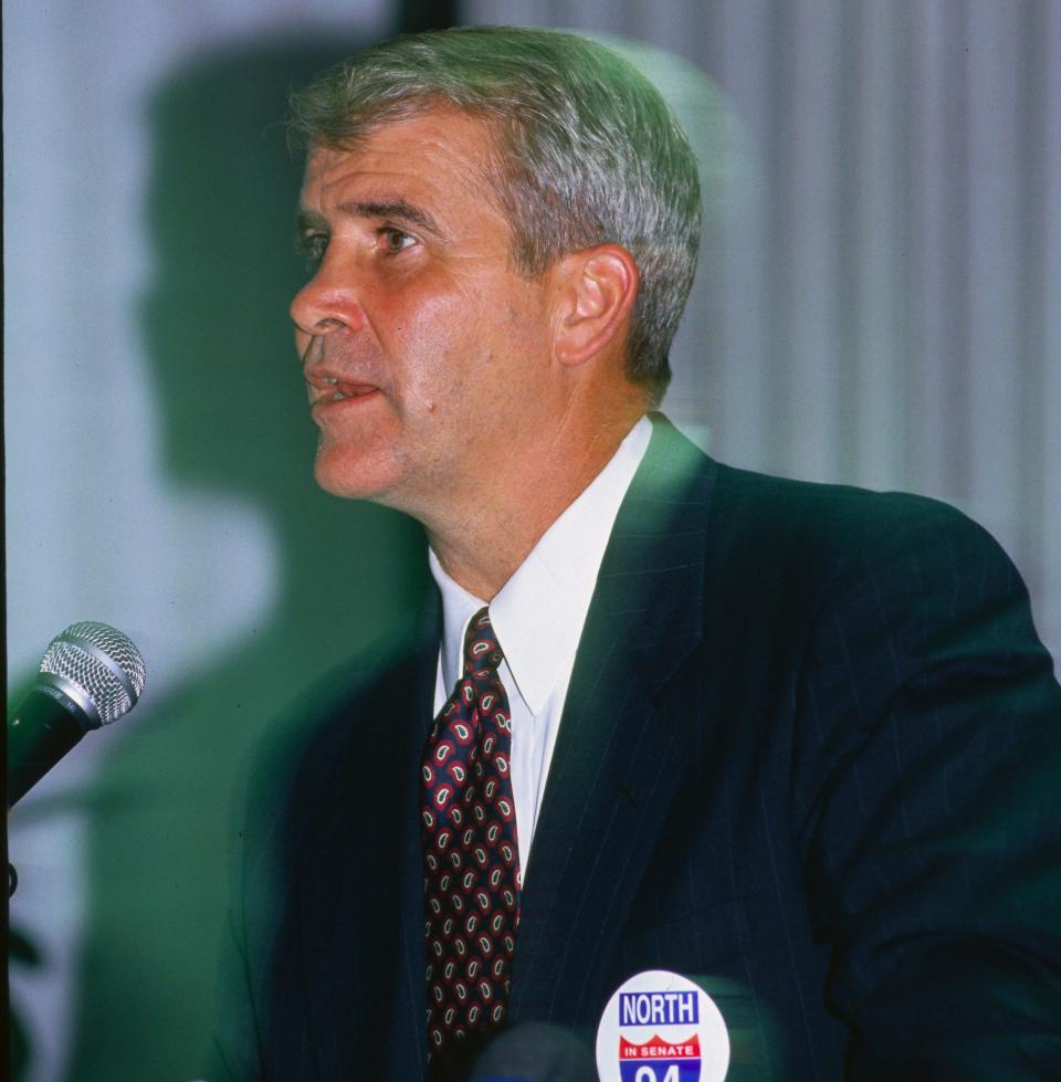 North ran for Senate as a Republican in 1994, but lost to incumbent Sen. Chuck Robb (D-Va.). (Photo: Wally McNamee via Getty Images)
