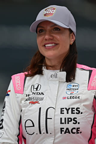 Katherine Legge will appear in the Indianapolis 500 with branding from e.l.f. Cosmetics, the first beauty brand to serve as a primary sponsor of a driver. (Photo: Chris Owens/Penske Entertainment)