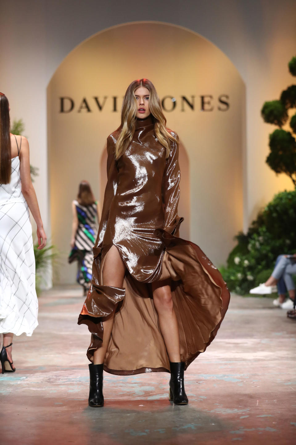 <p>Victoria Lee rocked this brown leather look on the runway. Photo: Getty Images </p>