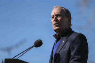 FILE - In this Saturday, Jan. 11, 2020 file photo, Democratic presidential candidate Michael Bloomberg speaks during a campaign stop in Austin, Texas. On Wednesday, Jan. 15, 2020, Bloomberg's presidential campaign said they have begun hiring staff in Pennsylvania, a late primary state where his chief competitors for the Democratic Party's nomination have inroads. (Lola Gomez/Austin American-Statesman via AP)