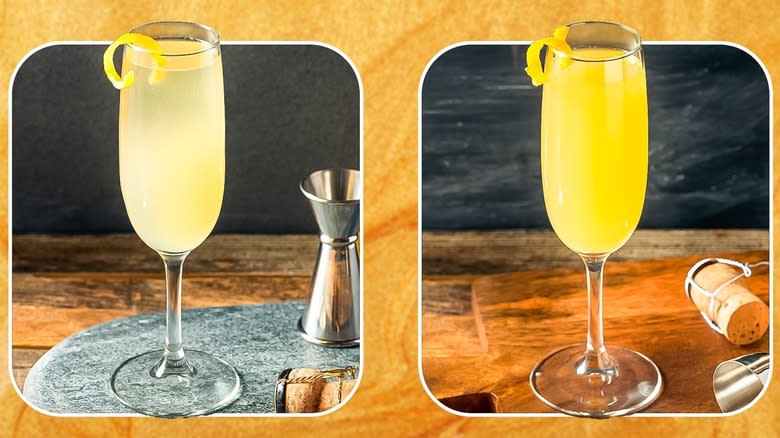 A French 75 cocktail and a French 95 cocktail