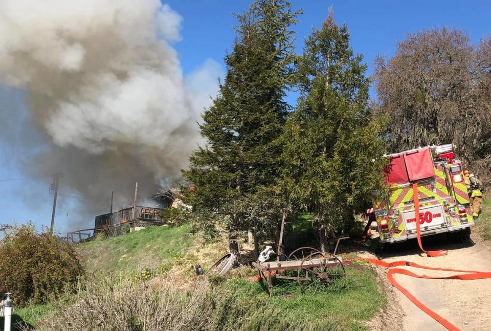 A mobile home was destroyed by a fire January 25, 2022 near Atascadero. The cause is being investigated.