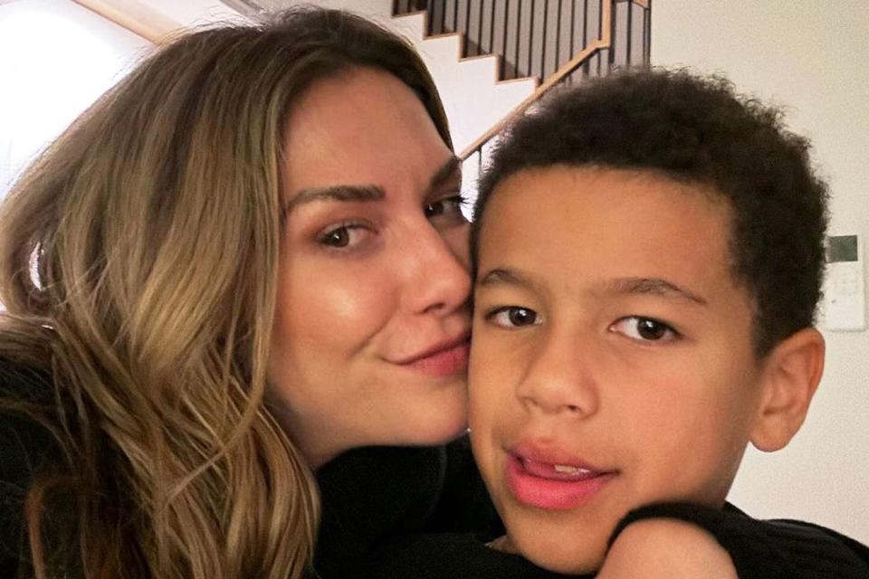 <p>Allison Holker/Instagram</p> Allison Holker takes selfie with son, Maddox.