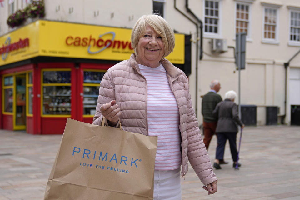 Jacqueline Richards, 77, poses for a photograph during an interview in Dartford, London, Wednesday, June 12, 2024. Distrust saturates the campaign trails in the United States and Great Britain like the dense summer heat as each country, rooted in the Magna Carta, revolution and a "special relationship," hurtle toward democratic elections. Brits go to the polls July 4 -- as Americans celebrate their independence with barbeques and fireworks ahead of the U.S. presidential election in November. In both places, voters articulated a striking lack of optimism that the winners will represent their wishes. (AP Photo/Kin Cheung)