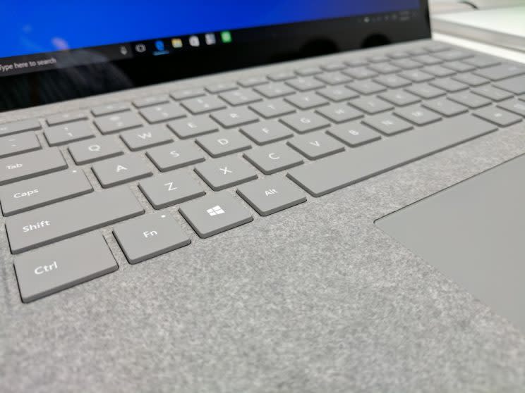 Microsoft's Surface Laptop soft-touch, fabric-coated keyboard deck.