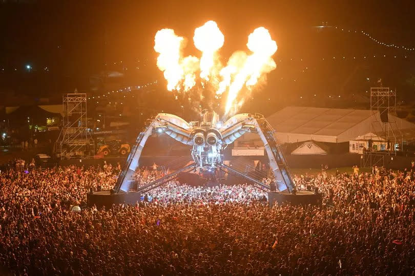 The Chemical Brothers perform at the Arcadia spider at Glastonbury 2023