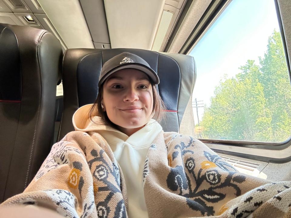Packing a blanket helped Insider's reporter stay cozy on the train.