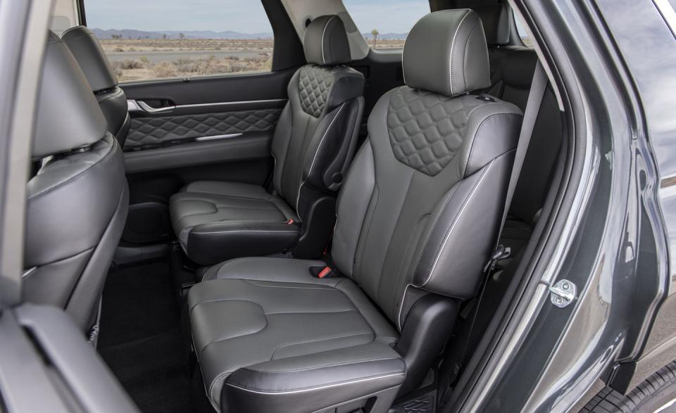 <p>There's a one-touch system to move the second-row seats forward for access to the third row, and power-folding third-row seats are optional for easier access to the larger cargo area.</p>