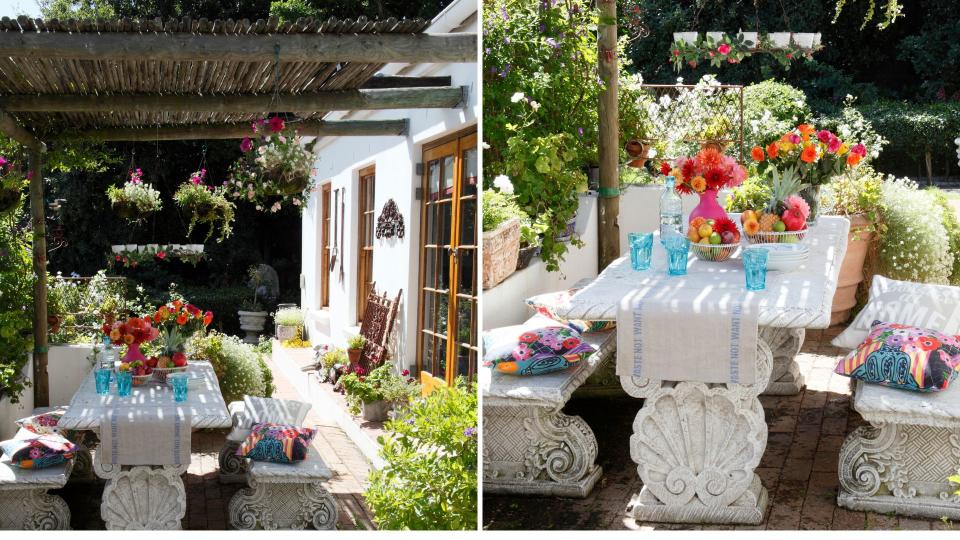 Mediterranean style garden with shaded dining area