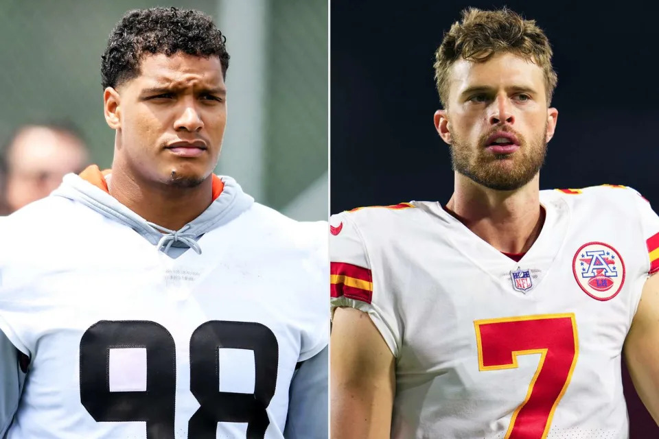 <p>Nick Cammett/Diamond Images via Getty; Cooper Neill/Getty</p> Isaac Rochell and Harrison Butker