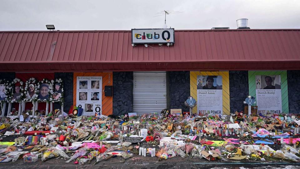 PHOTO: Club Q and the memorial for the victims of the shooting photographed in Colorado Springs, Colo., Nov. 29, 2022. (Hyoung Chang/Denver Post via Getty Images, FILE)