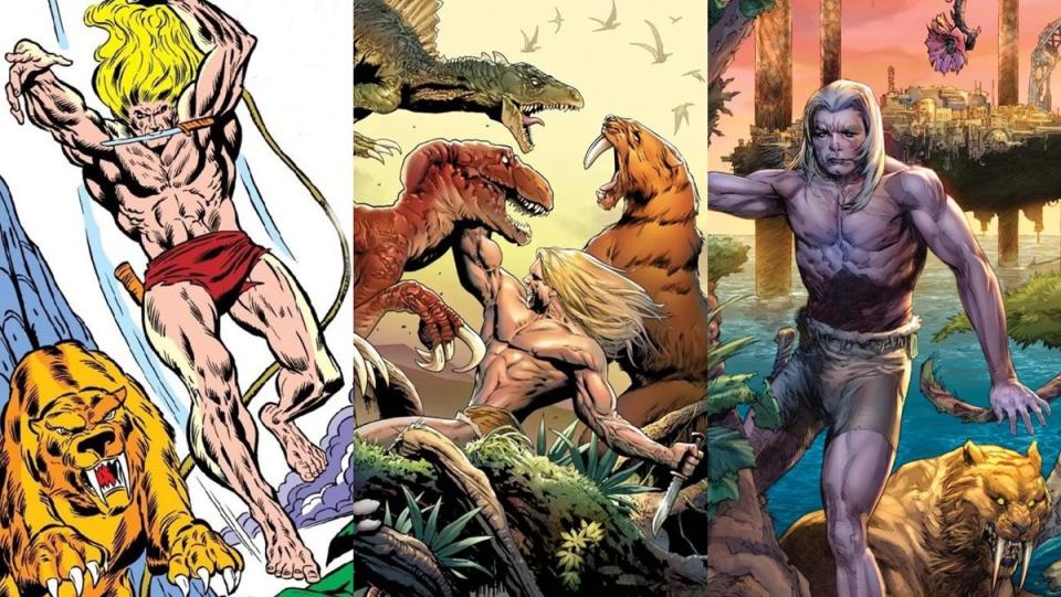 Ka-Zar of the Savage Land, as he appears over many decades of Marvel Comics.